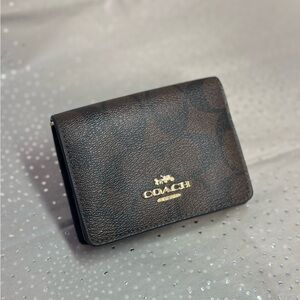 COACH Card Case in Dark Brown Signature Canvas